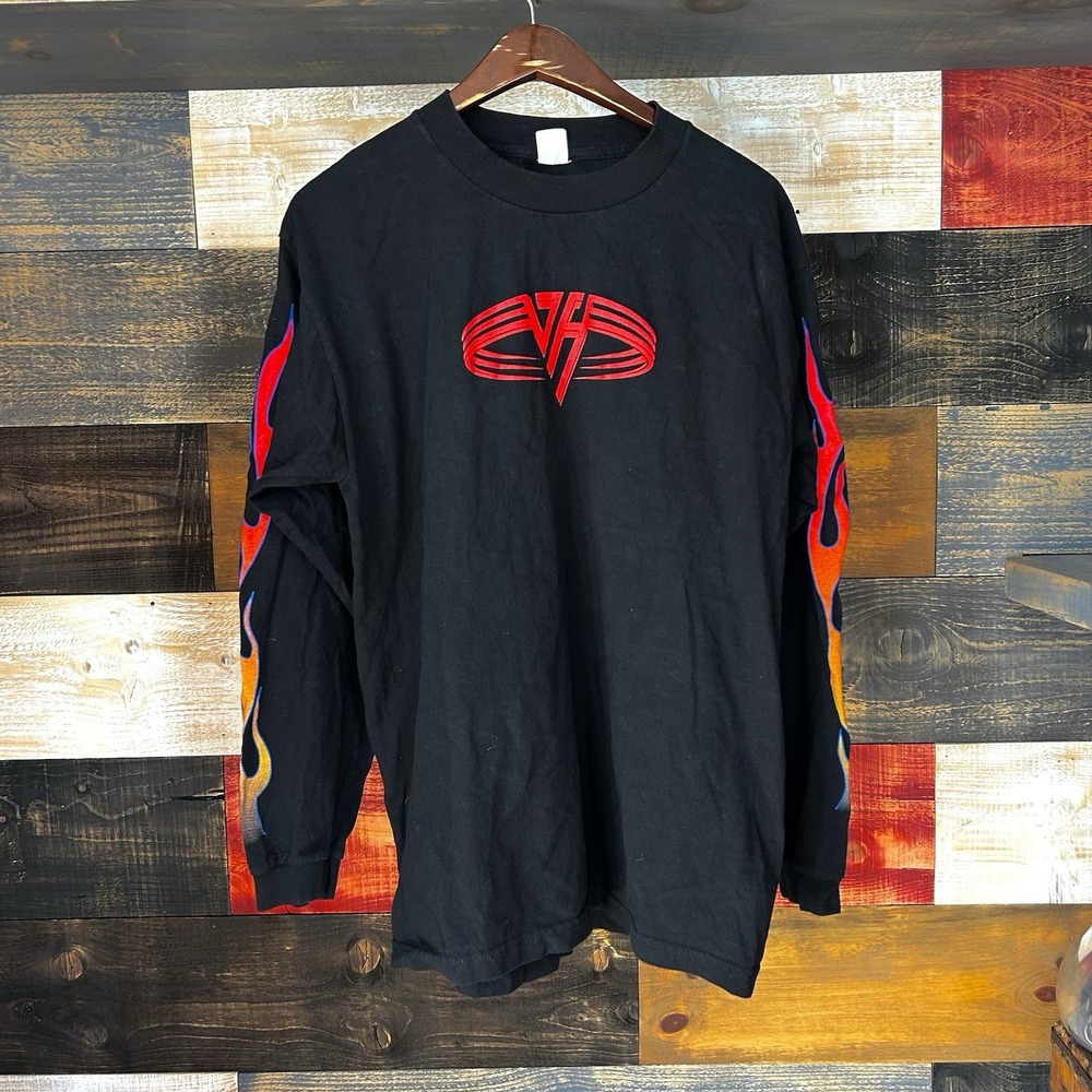 Vtg 90s Mens Large Thrashed Fire Flames Van Halen 3 1998 Band Tour T-Shirt USA L